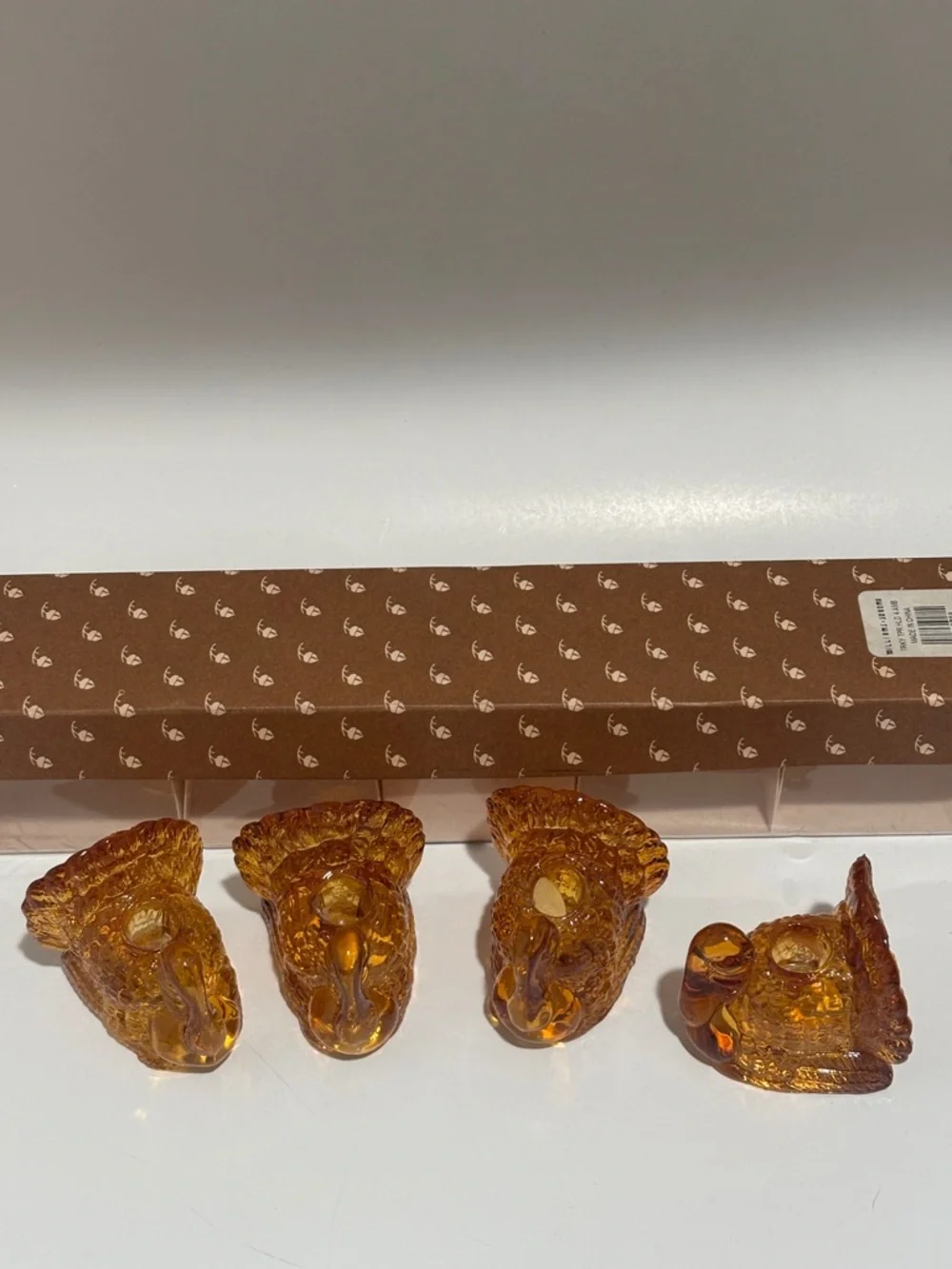 Williams Sonoma Amber Glass Turkey candle holders